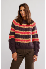Free people Free People -  Frankie Striped Cable Knit Sweater (Chocolate Combo)