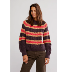 Free people Free People -  Frankie Striped Cable Knit Sweater (Chocolate Combo)