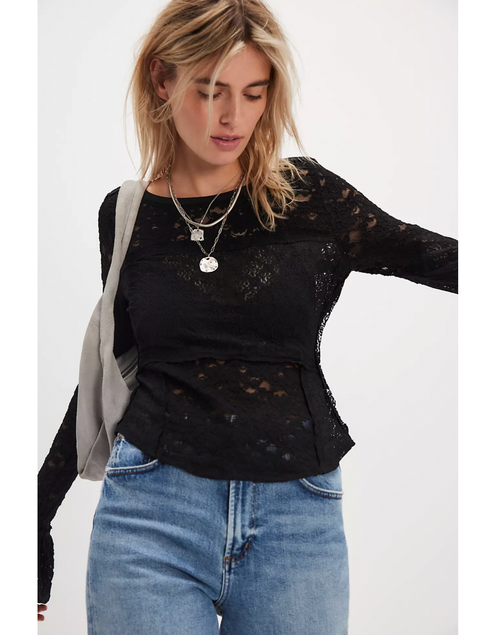 Free people Free People - Lace Layering Long Sleeve Top (Black)