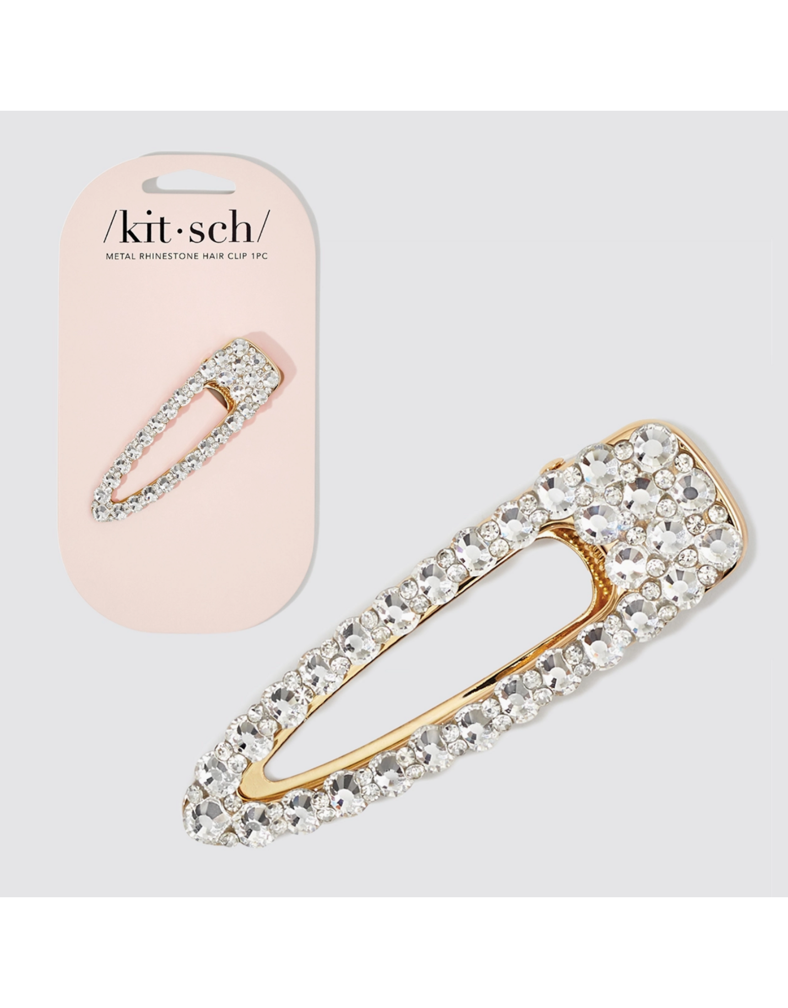 kitsch Kitsch - Metal Rhinestone Large Open Shape Hair Clip 1pc - Gold