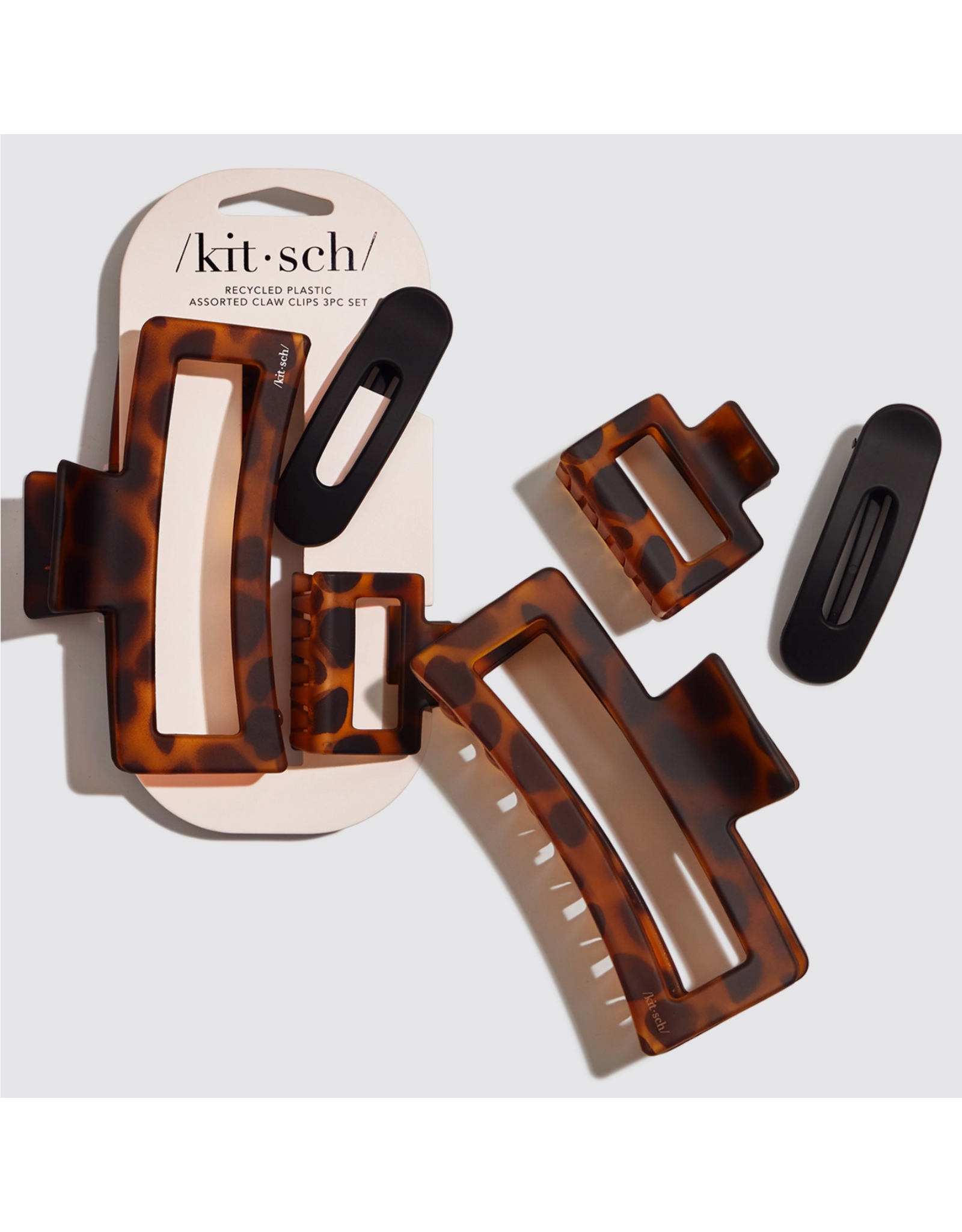 kitsch Kitsch - Recycled Plastic Assorted Claw Clips- Rectangle Open Shape