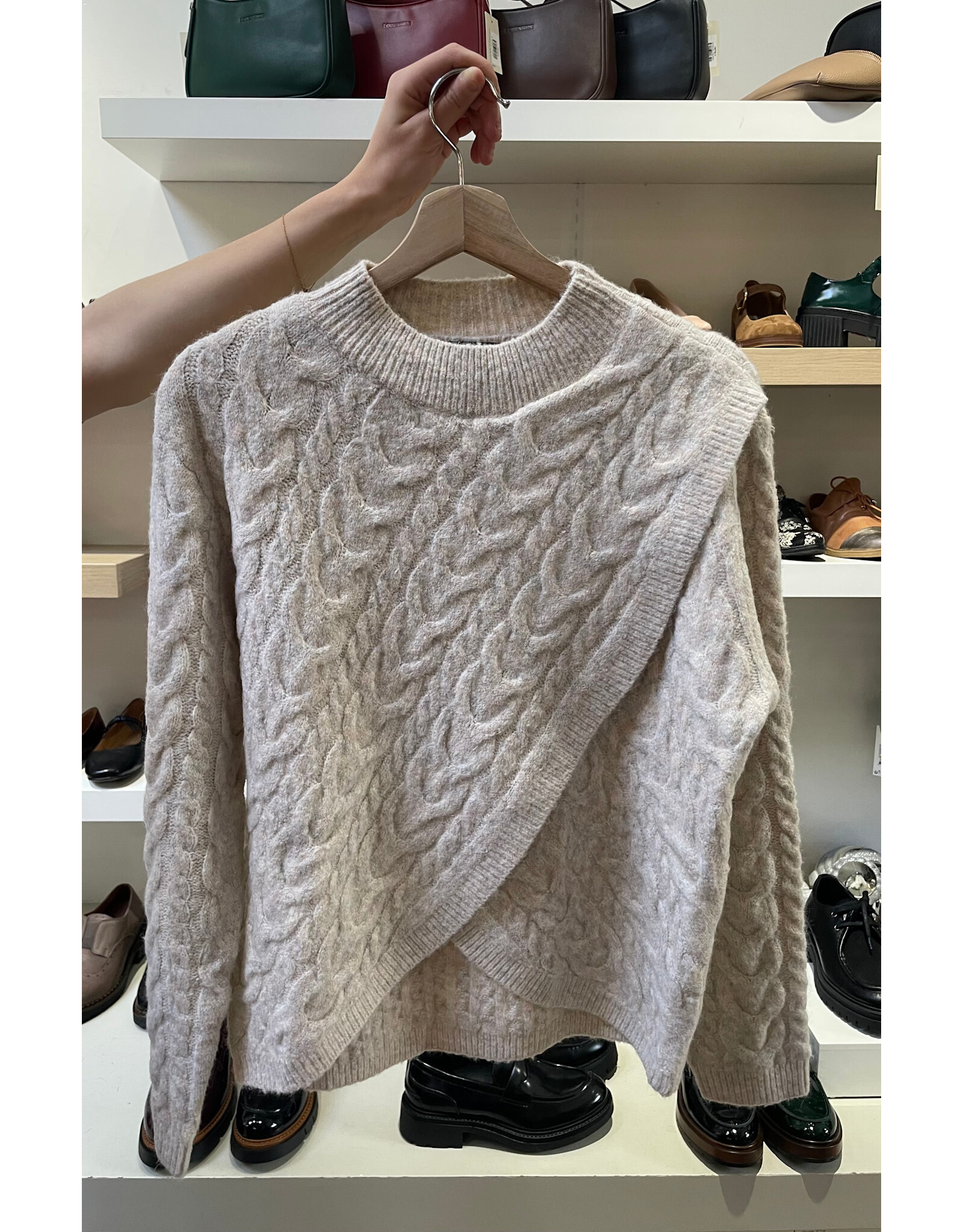 Papillon Papillon - Cable Knit Cross Over Sweater (Oatmeal)