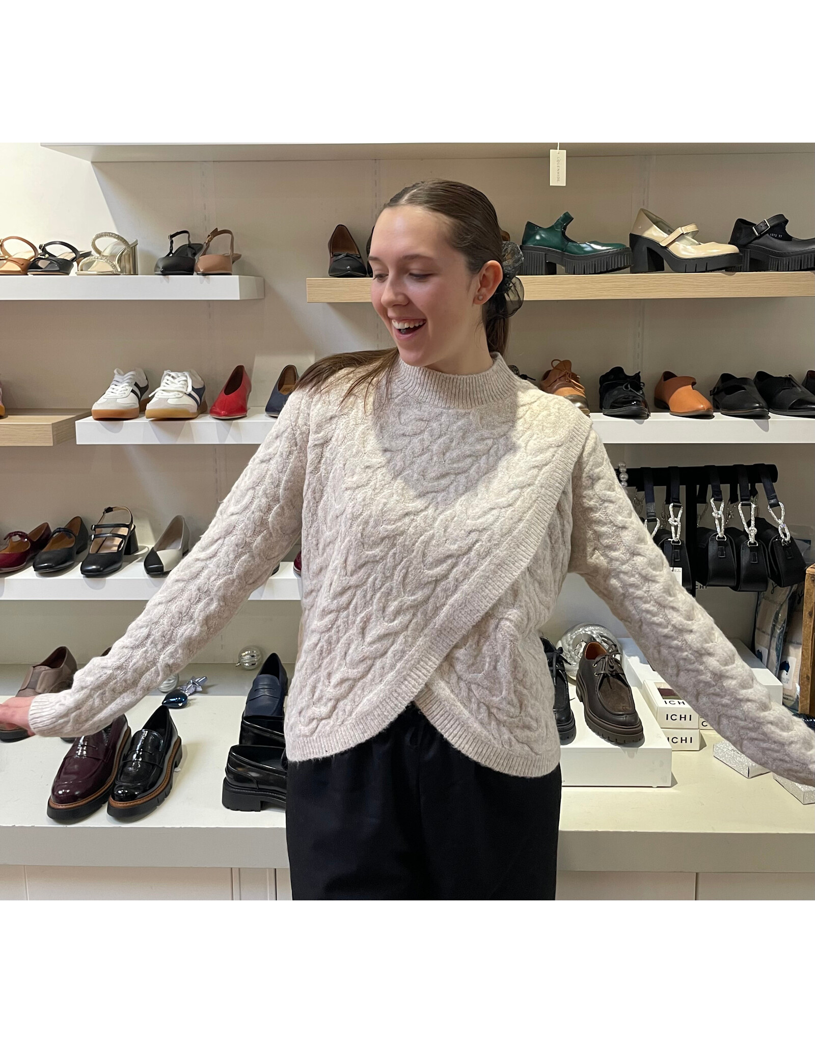 Papillon Papillon - Cable Knit Cross Over Sweater (Oatmeal)