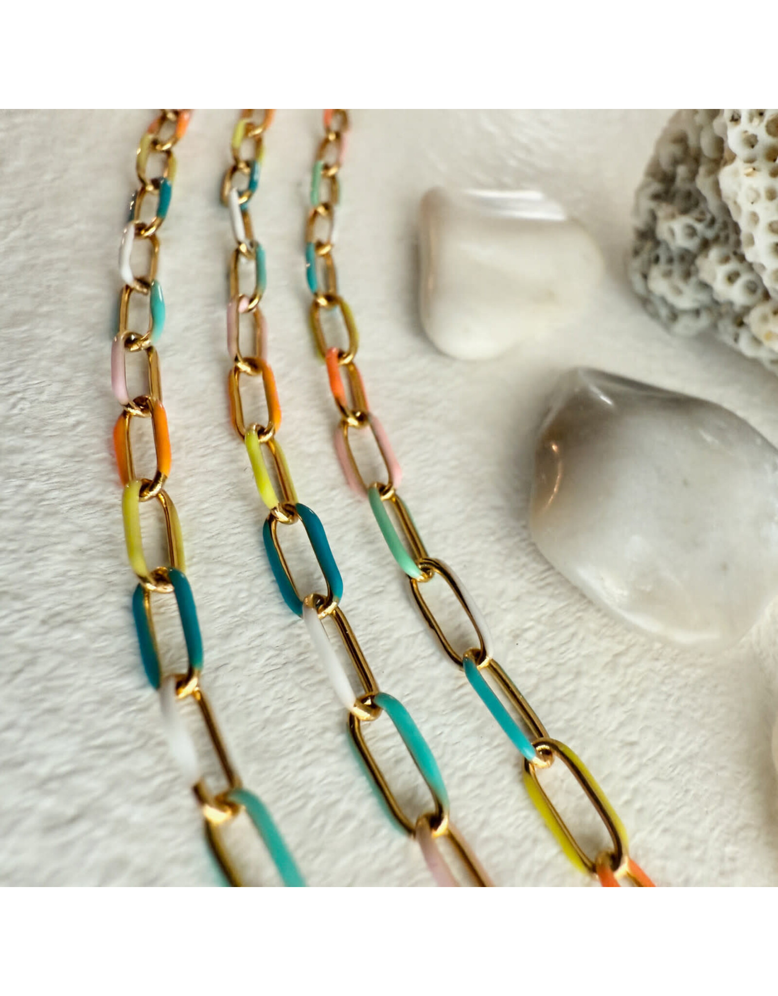 Pika & Bear Pika & Bear - "Bayside" Paperclip Chain Necklace in Enamel & Gold