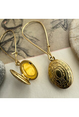 Pika & Bear Pika & Bear - 	"Sophia" Vintage Oval Locket Drop Earrings in Raw Brass