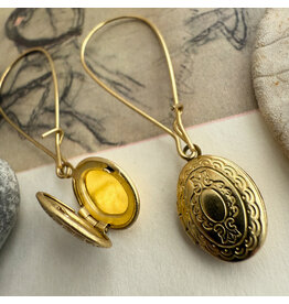 Pika & Bear Pika & Bear - 	"Sophia" Vintage Oval Locket Drop Earrings in Raw Brass