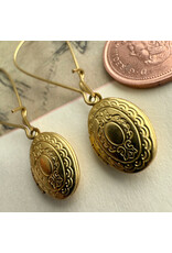 Pika & Bear Pika & Bear - 	"Sophia" Vintage Oval Locket Drop Earrings in Raw Brass