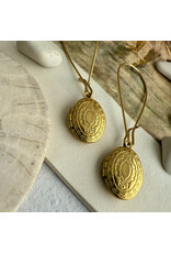 Pika & Bear Pika & Bear - 	"Sophia" Vintage Oval Locket Drop Earrings in Raw Brass