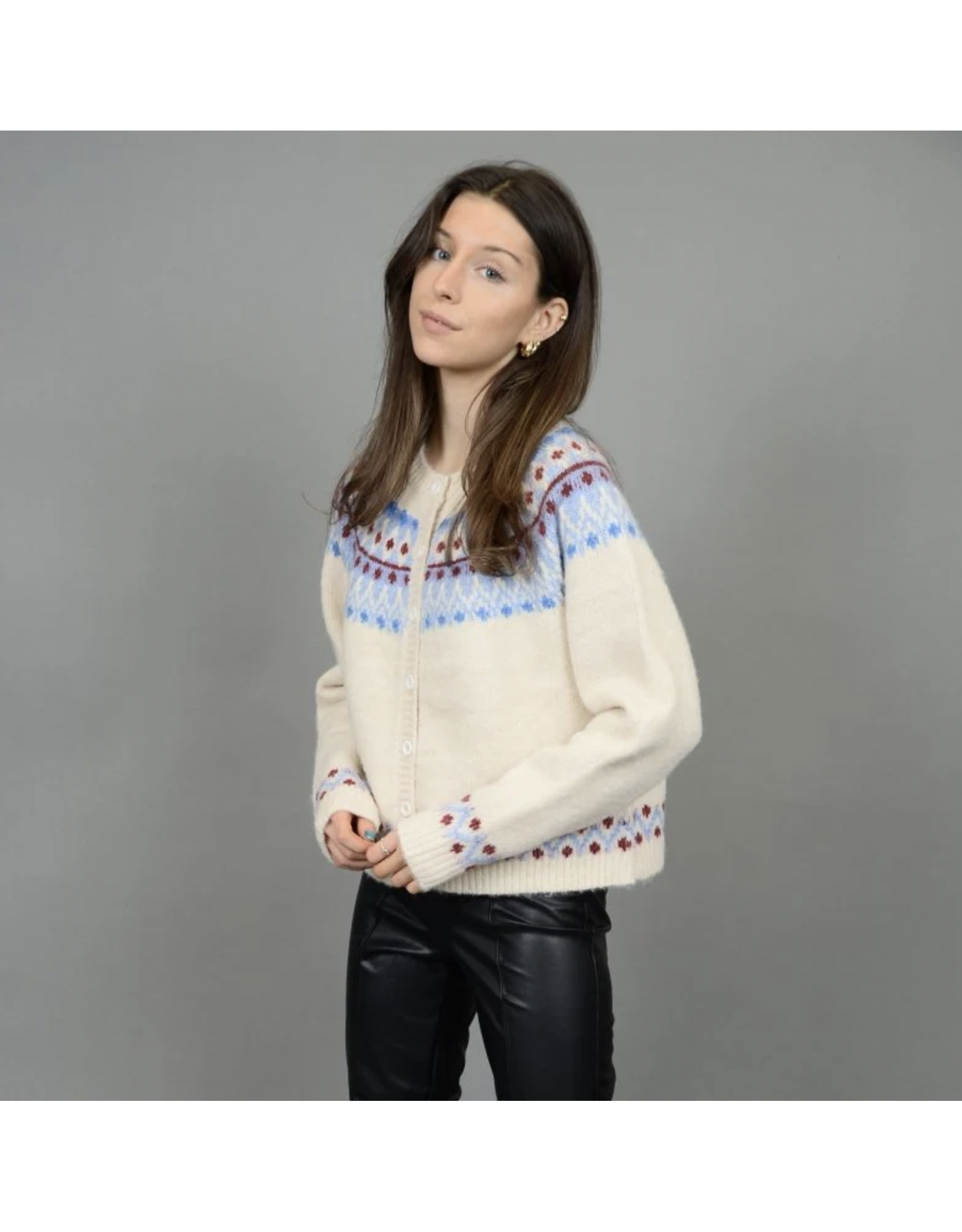 RD Style RD Style - Elfa Fair Aisle Crew Neck Cardigan (Cream)