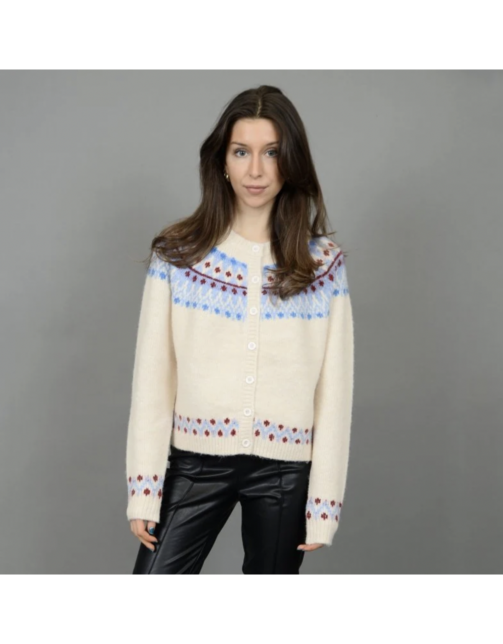 RD Style RD Style - Elfa Fair Aisle Crew Neck Cardigan (Cream)