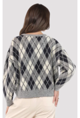 Sadie & Sage Sadie & Sage - Bec Argyle Sweater Cardigan (Grey)