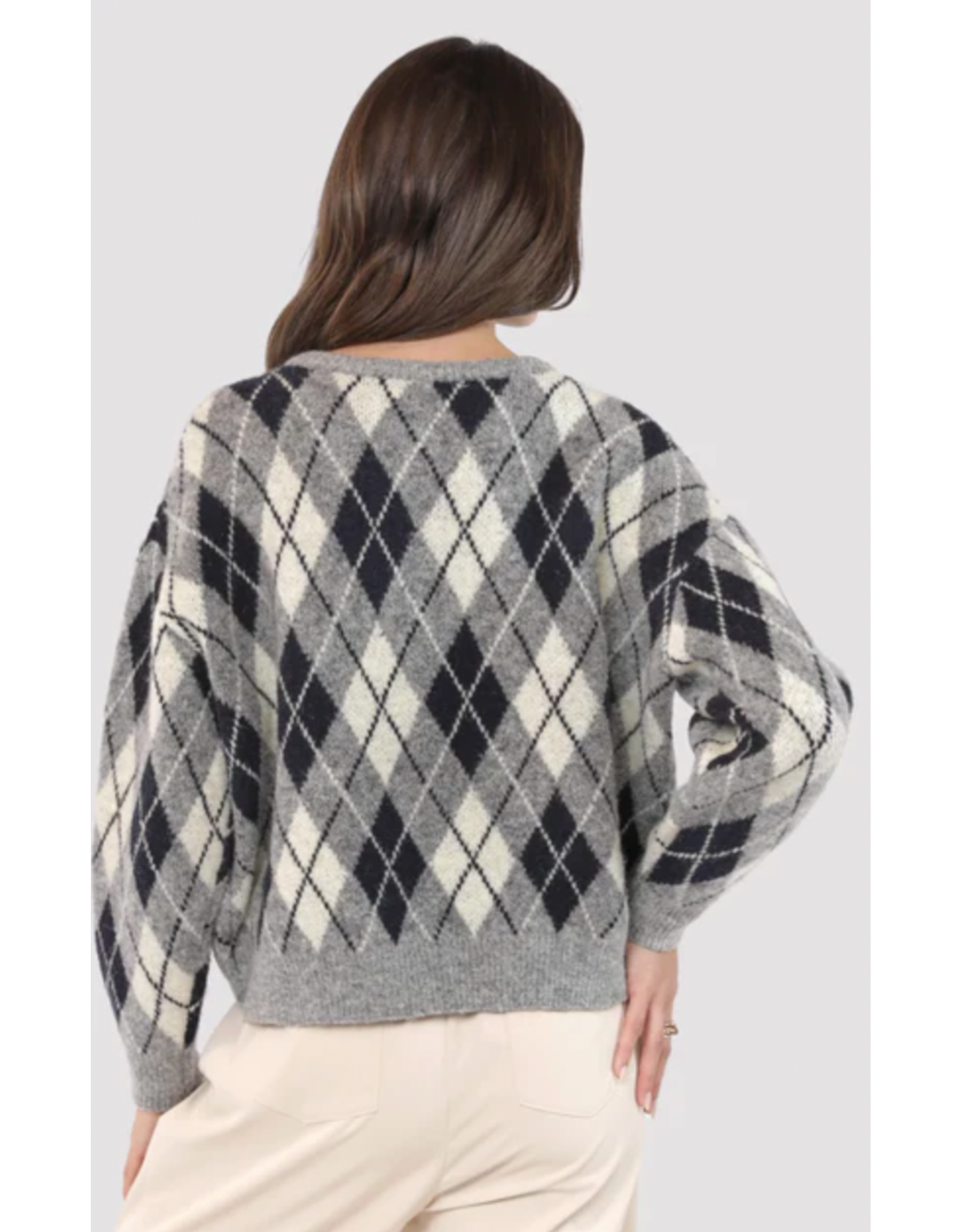Sadie & Sage Sadie & Sage - Bec Argyle Sweater Cardigan (Grey)