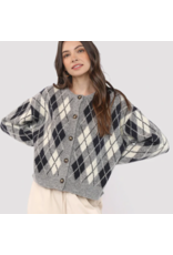 Sadie & Sage Sadie & Sage - Bec Argyle Sweater Cardigan (Grey)