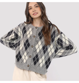 Sadie & Sage Sadie & Sage - Bec Argyle Sweater Cardigan (Grey)