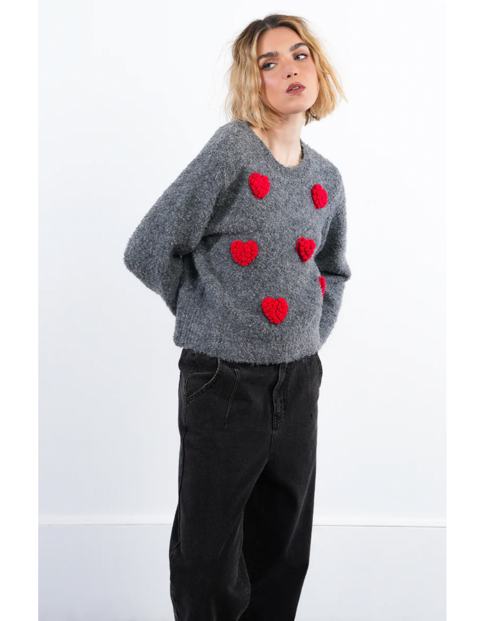 Molly Bracken Molly Bracken -  Puffy Heart Sweater (Grey)