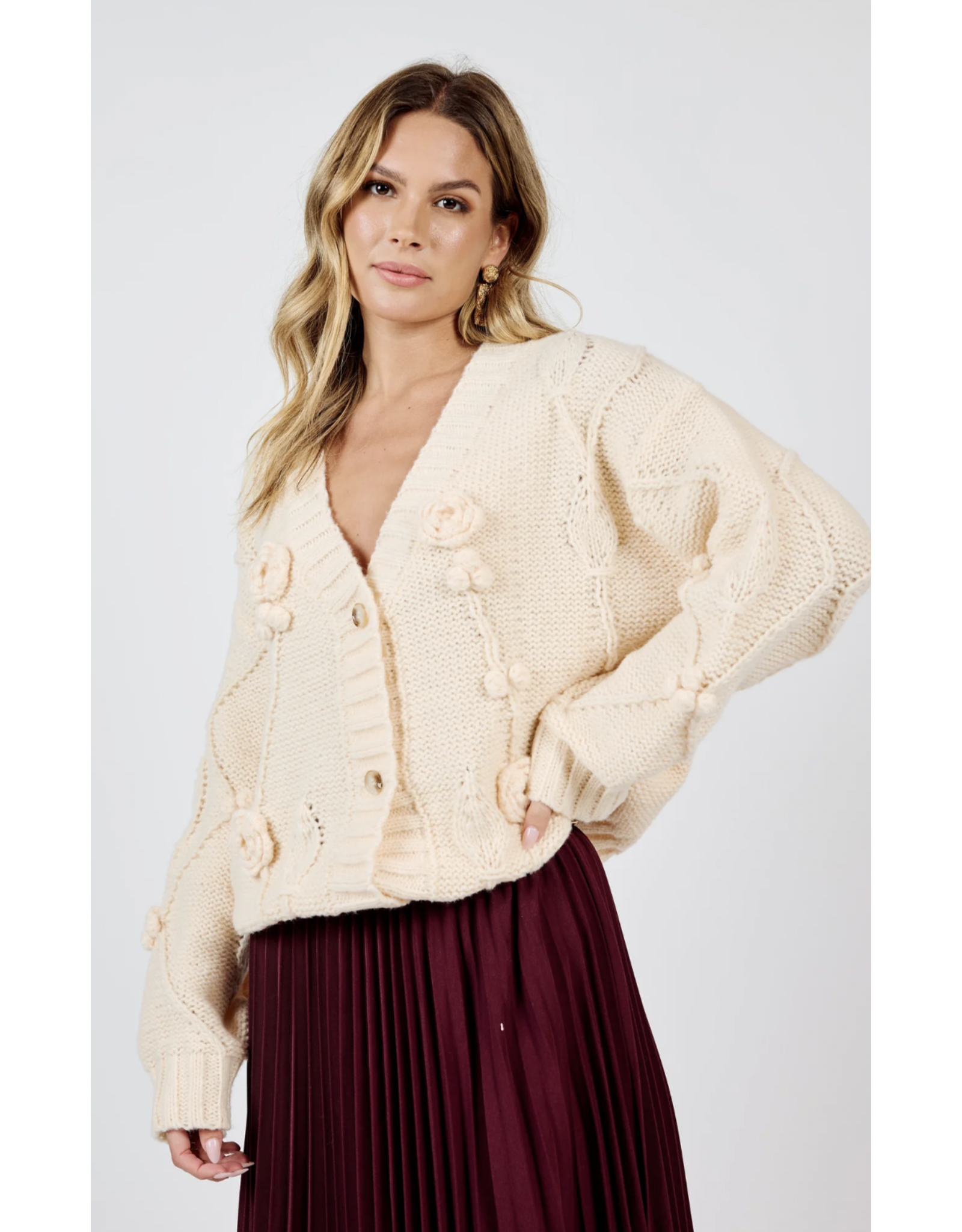 Sadie & Sage Sadie & Sage - Rosie 3D Cardigan (Ivory)