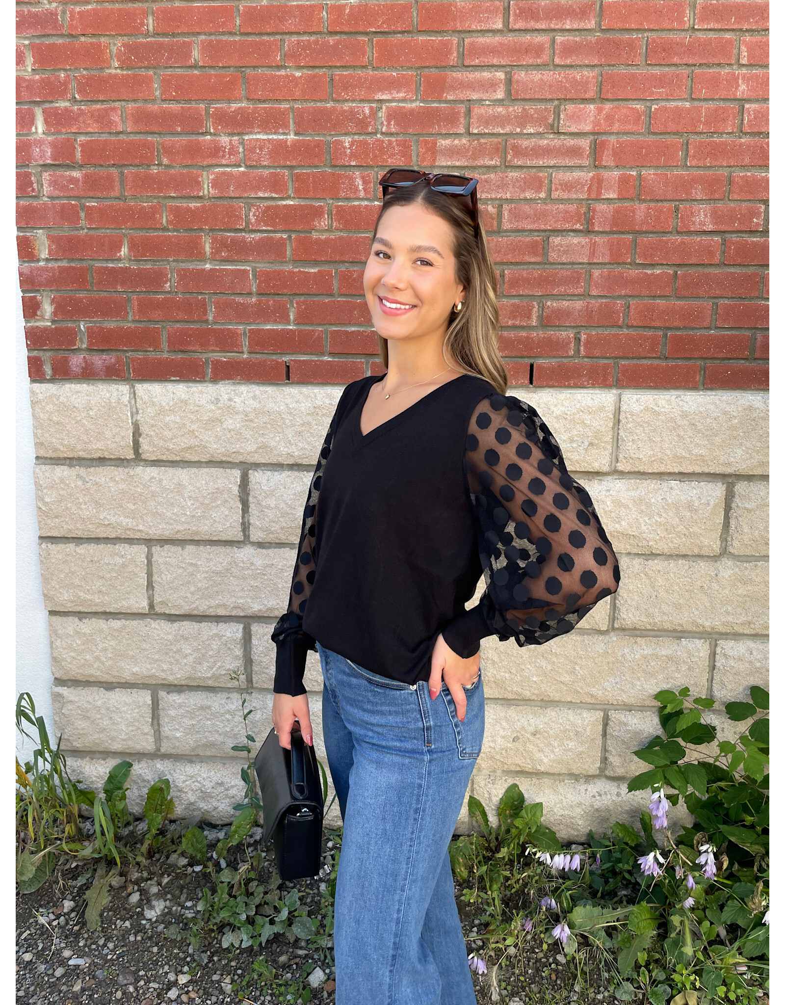 Papillon Papillon - V Neck Sweater with Polka Dot (Black)