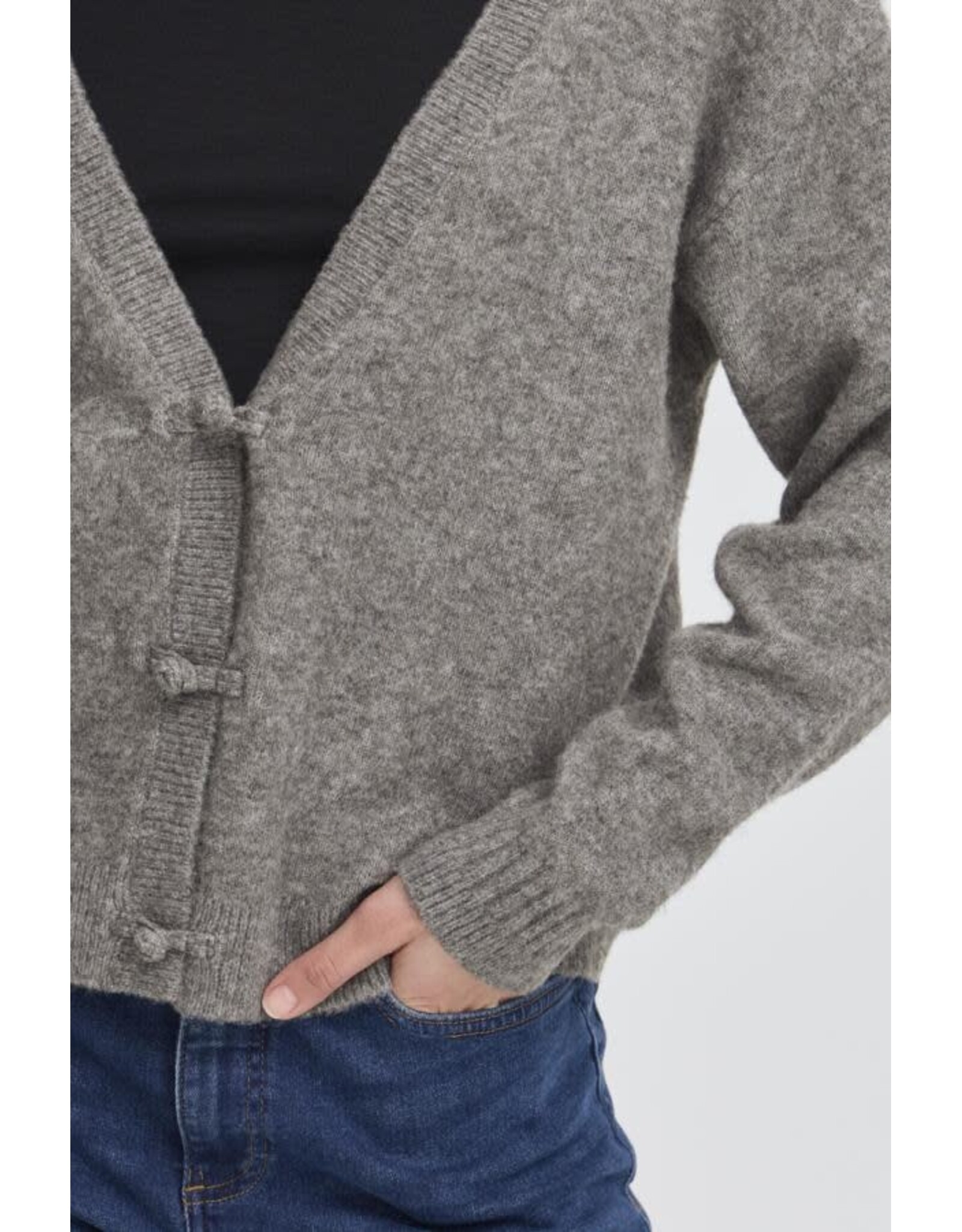 ICHI ICHI - Dasila V Neck Cardigan (Dark Grey)
