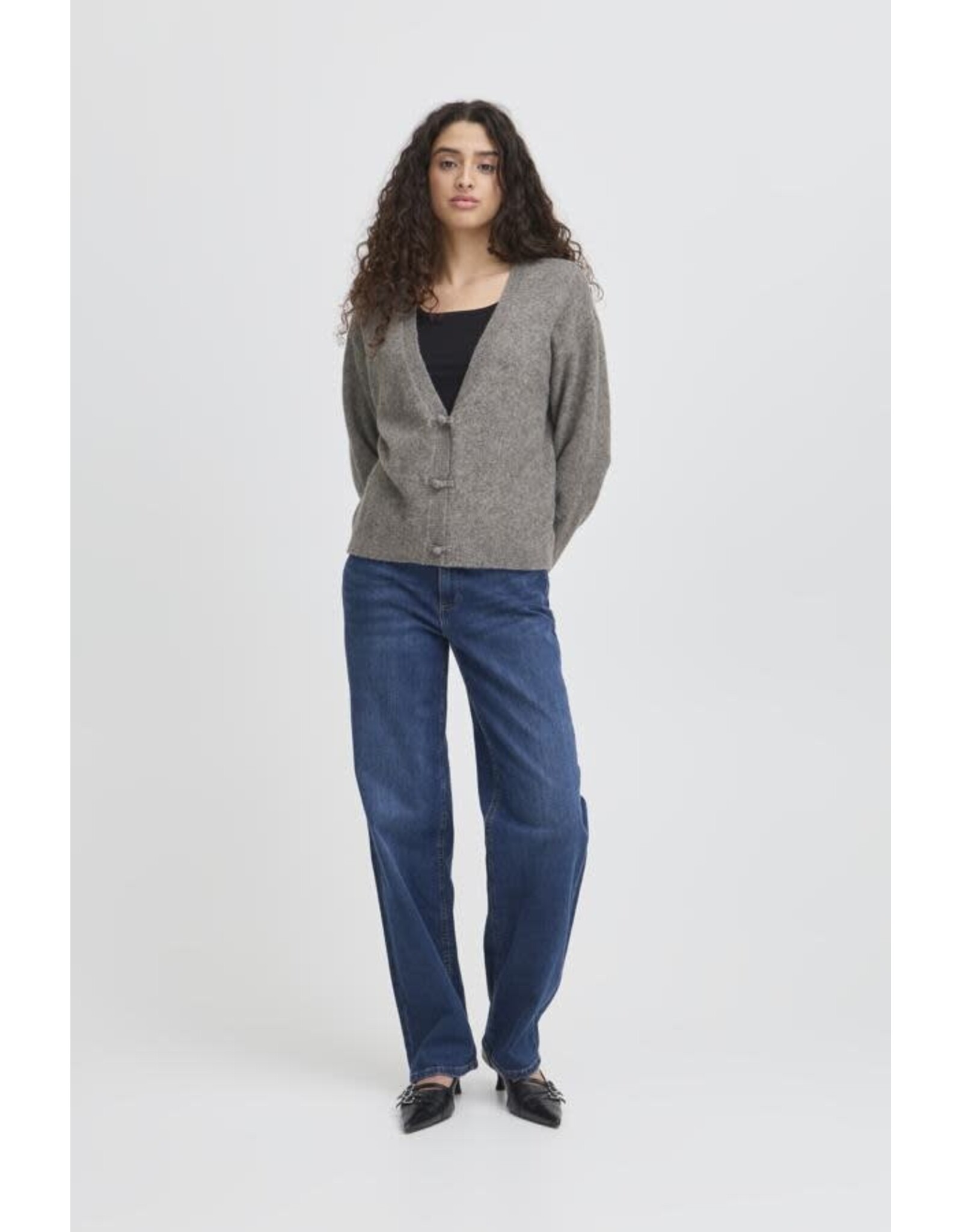 ICHI ICHI - Dasila V Neck Cardigan (Dark Grey)