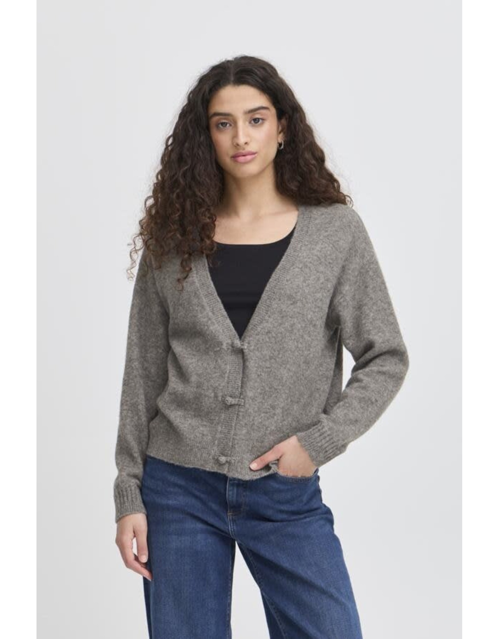 ICHI ICHI - Dasila V Neck Cardigan (Dark Grey)