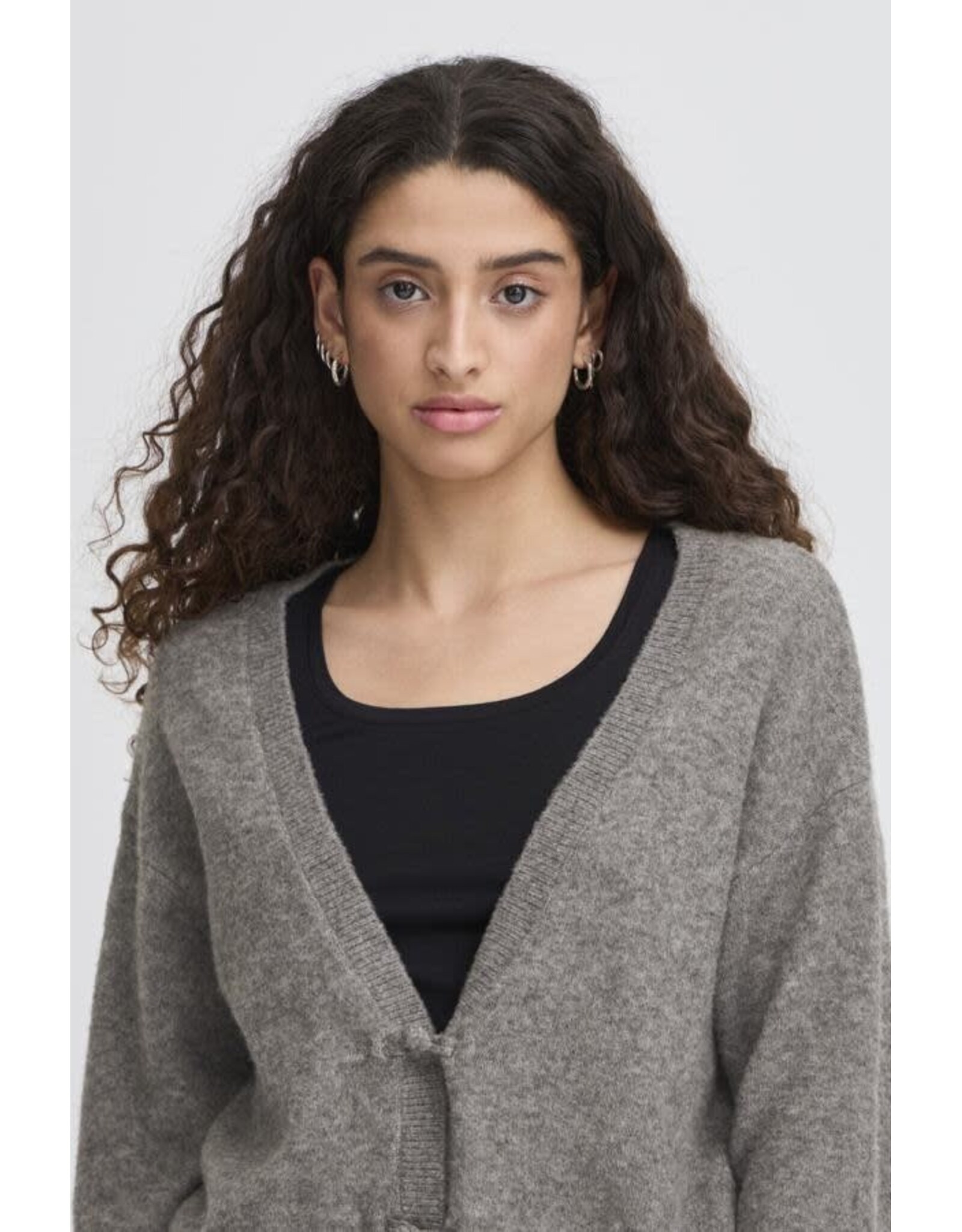 ICHI ICHI - Dasila V Neck Cardigan (Dark Grey)