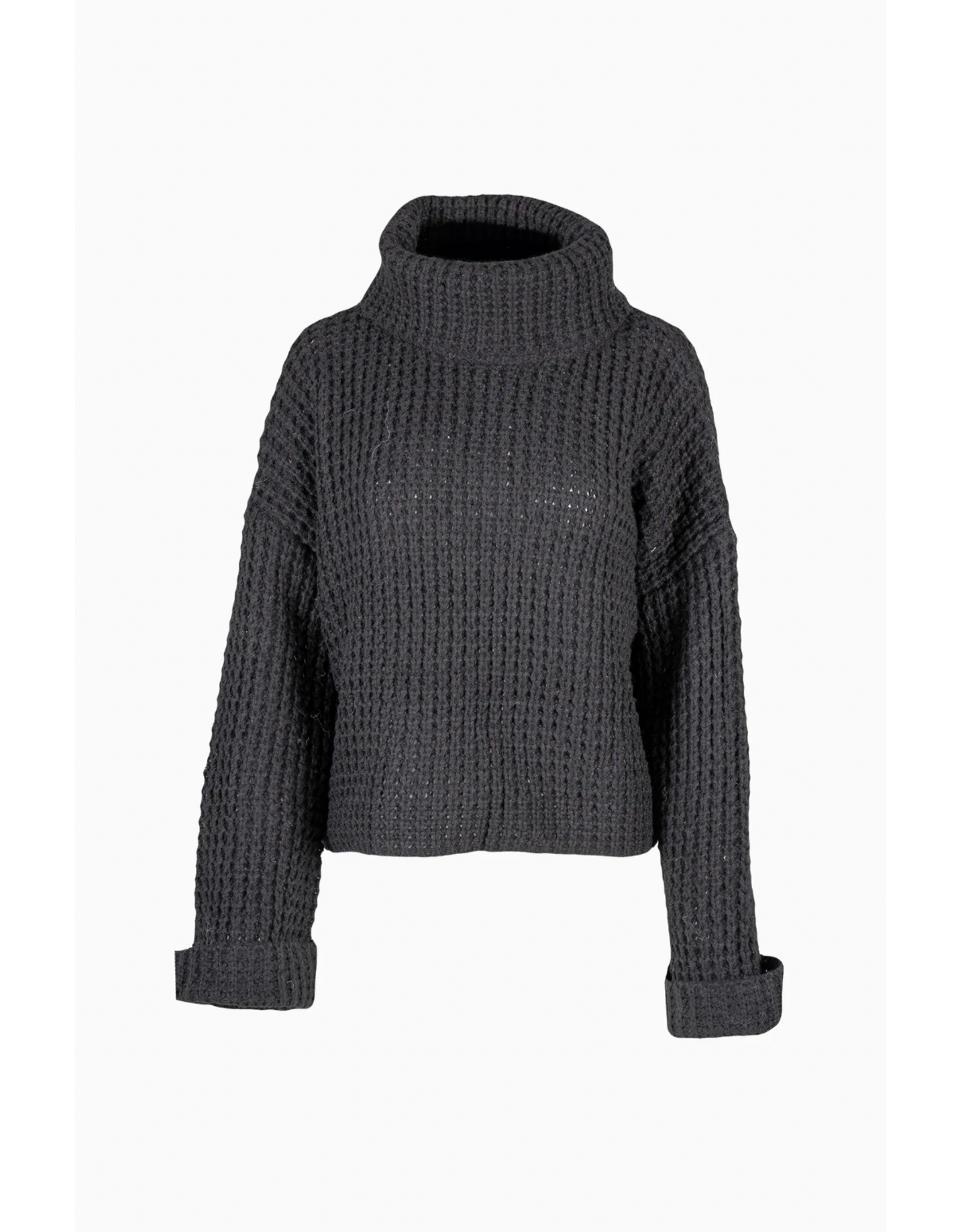 Astrid Astrid - Waffle Knit Turtleneck Sweater (Black)