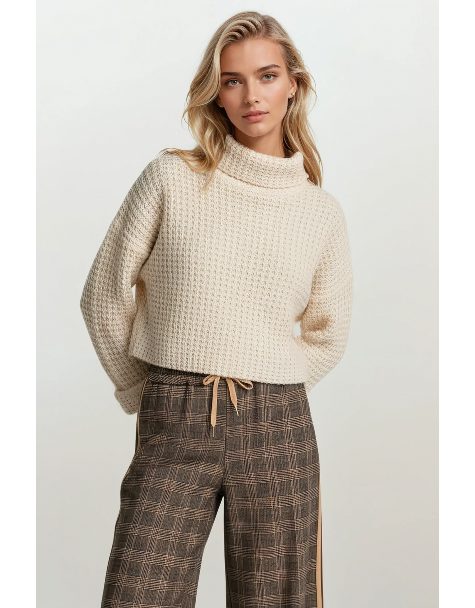 Astrid Astrid - Waffle Knit Turtleneck Sweater (Black)