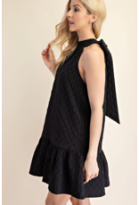 glam Neck and Bow Mini Dress (Black)