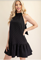 glam Neck and Bow Mini Dress (Black)