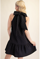 glam Neck and Bow Mini Dress (Black)