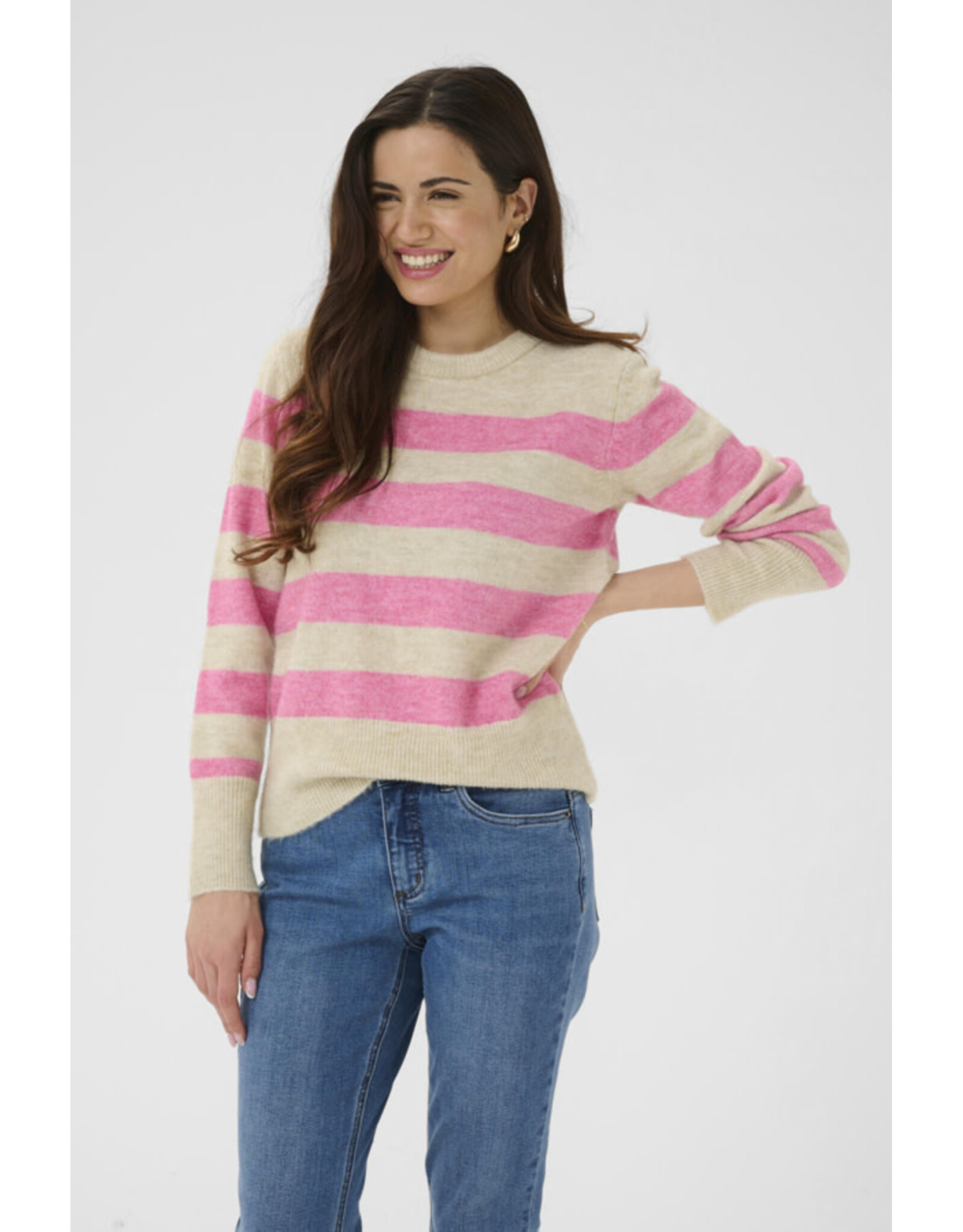 Kaffe Kaffe - Aniel Striped Pullover (Feather Grey / Pink)