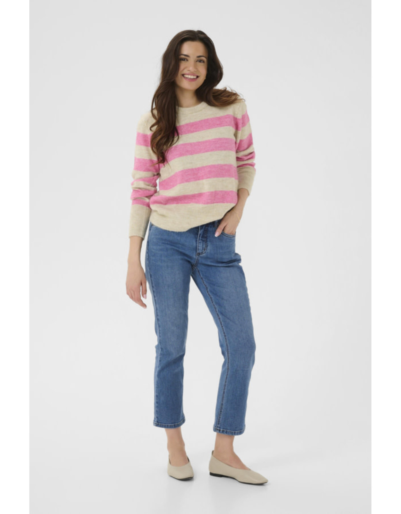 Kaffe Kaffe - Aniel Striped Pullover (Feather Grey / Pink)