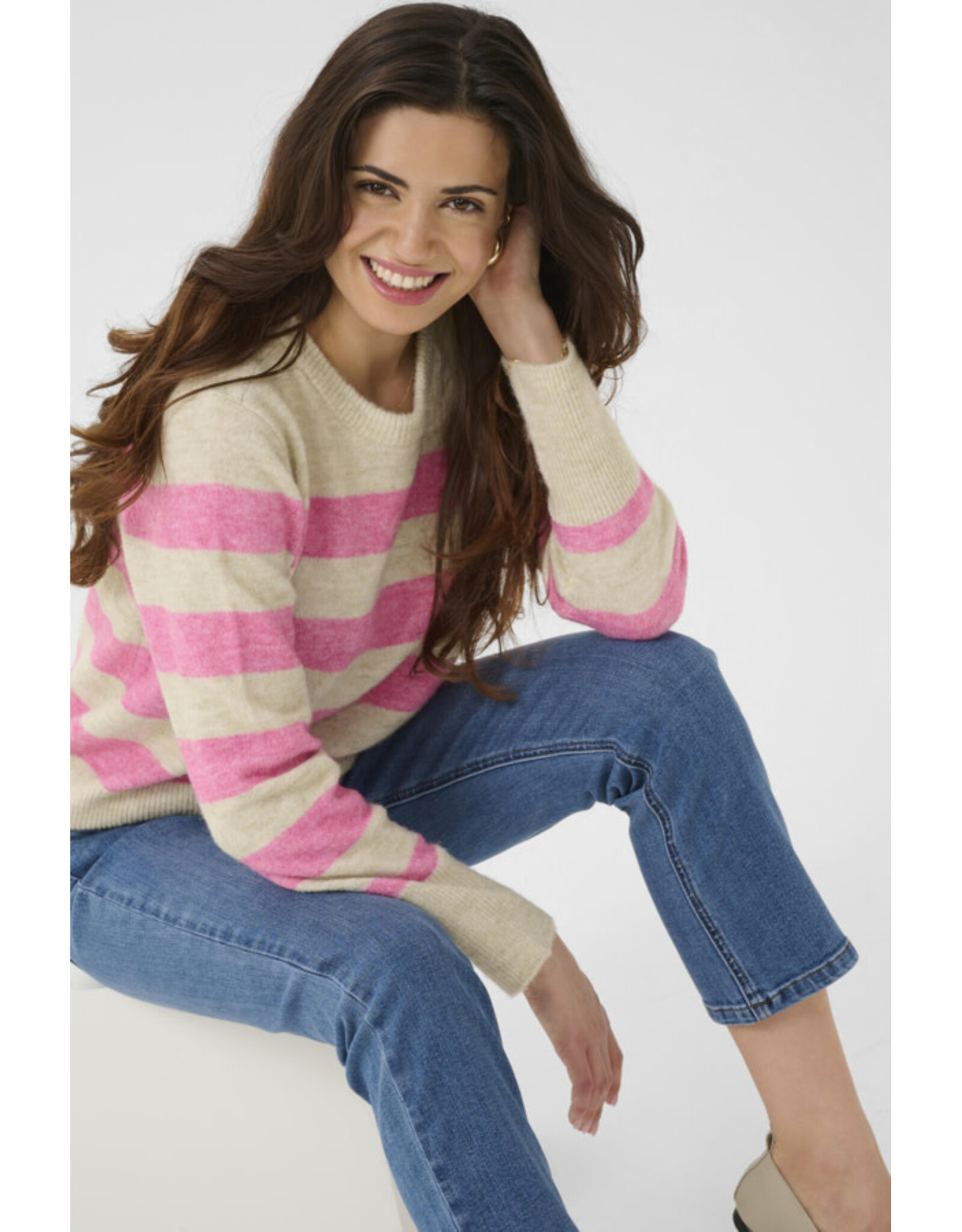 Kaffe Kaffe - Aniel Striped Pullover (Feather Grey / Pink)