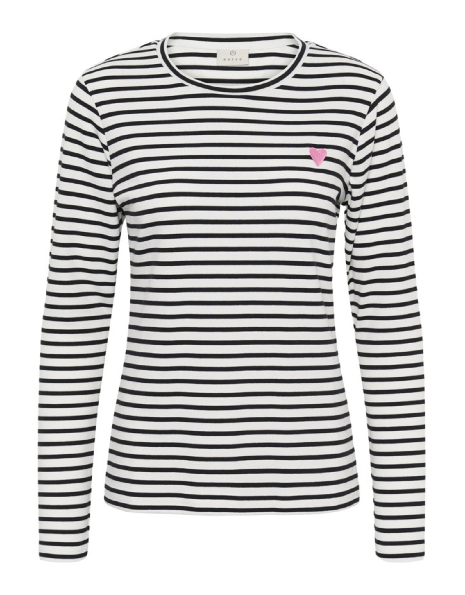 Kaffe Kaffe - Liddy Striped Long Sleeve Shirt (Chalk / Blk with Pink Heart))