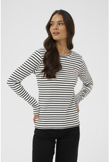Kaffe Kaffe - Liddy Striped Long Sleeve Shirt (Chalk / Blk with Pink Heart))
