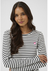 Kaffe Kaffe - Liddy Striped Long Sleeve Shirt (Chalk / Blk with Pink Heart))