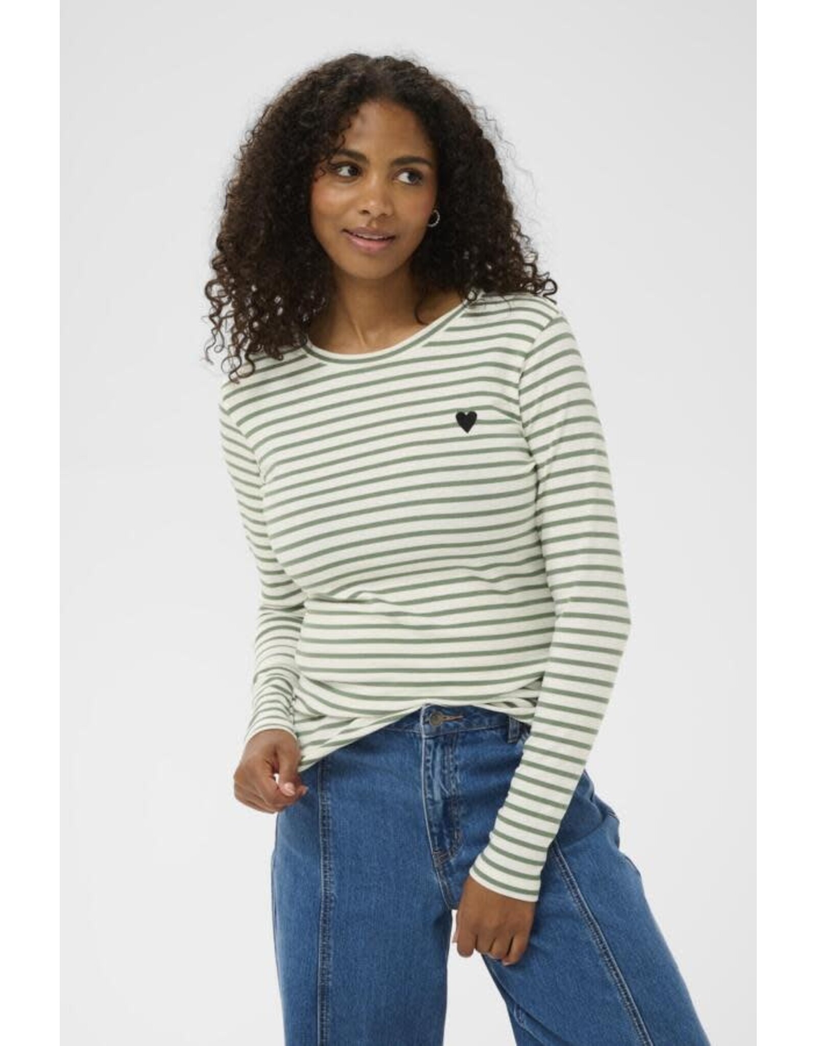 Kaffe Kaffe - Liddy Striped Long Sleeve Shirt (Chalk / Sea Spray)