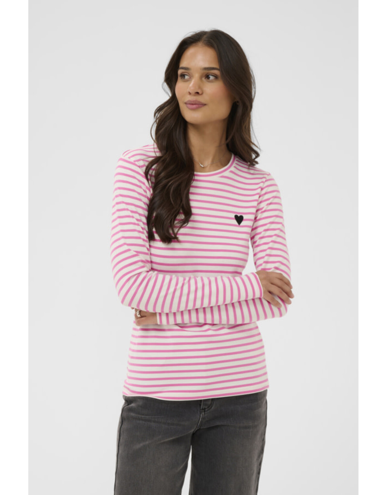 Kaffe Kaffe - Liddy Striped Long Sleeve Shirt (Chalk / Pink)