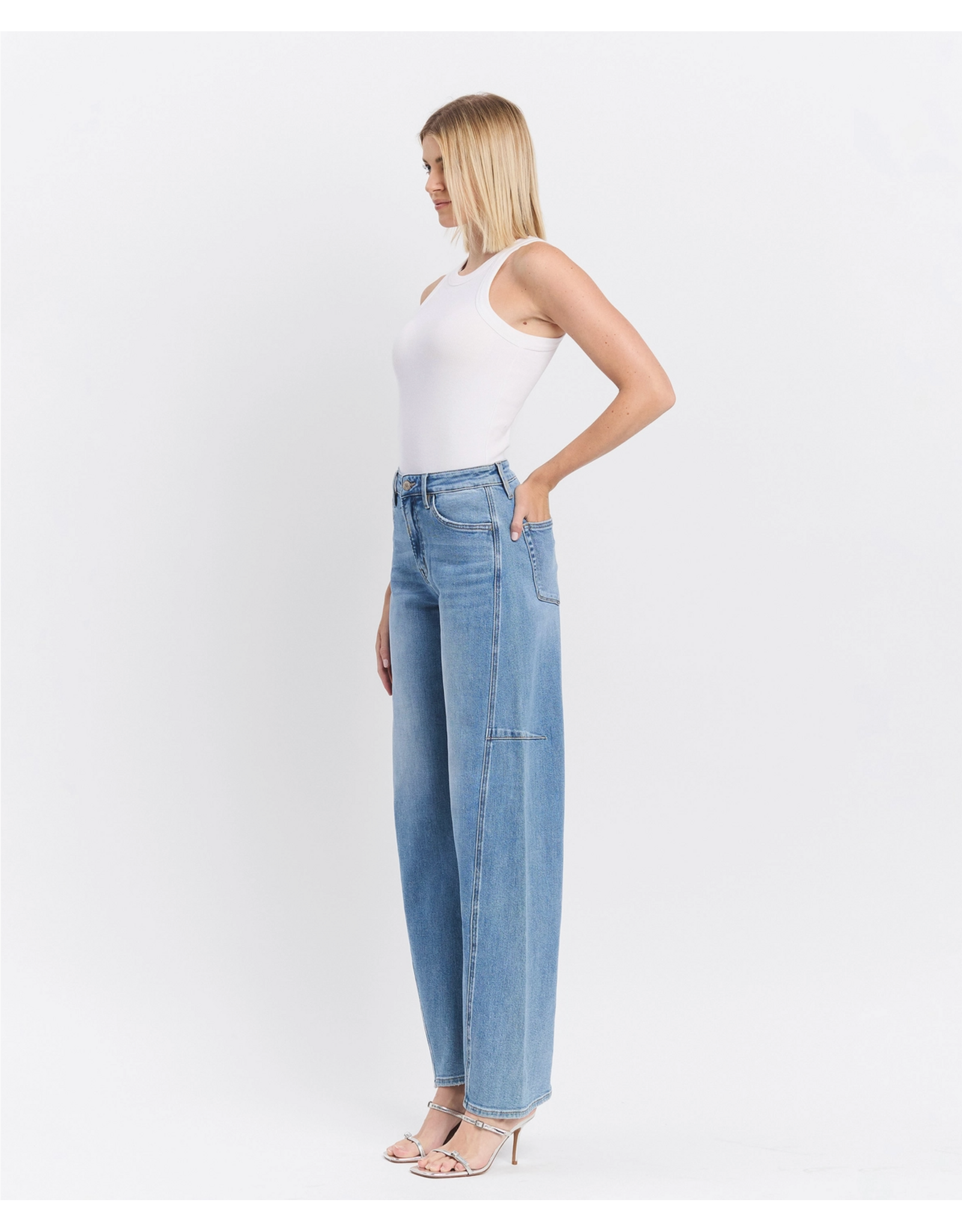 VERVET VERVET - Super High Rise Full Length Wide Barrel Jeans (All Blues)