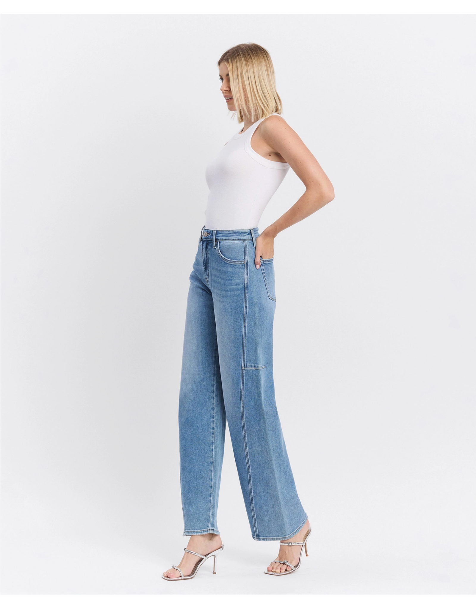 VERVET VERVET - Super High Rise Full Length Wide Barrel Jeans (All Blues)