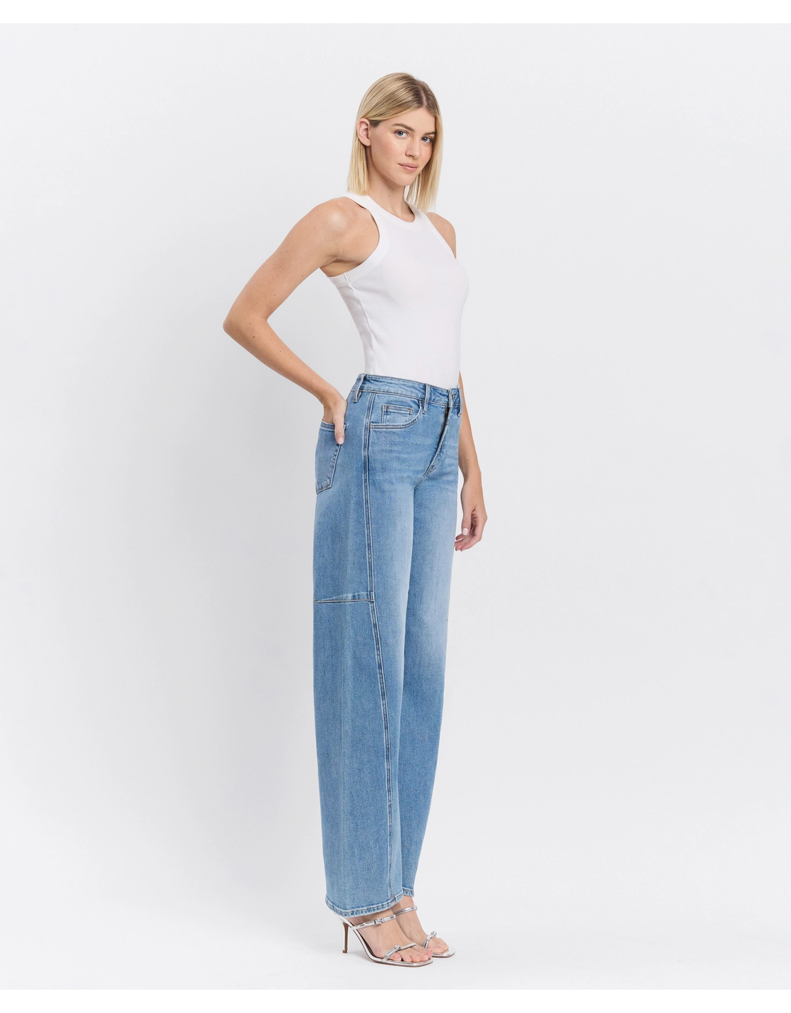 VERVET VERVET - Super High Rise Full Length Wide Barrel Jeans (All Blues)