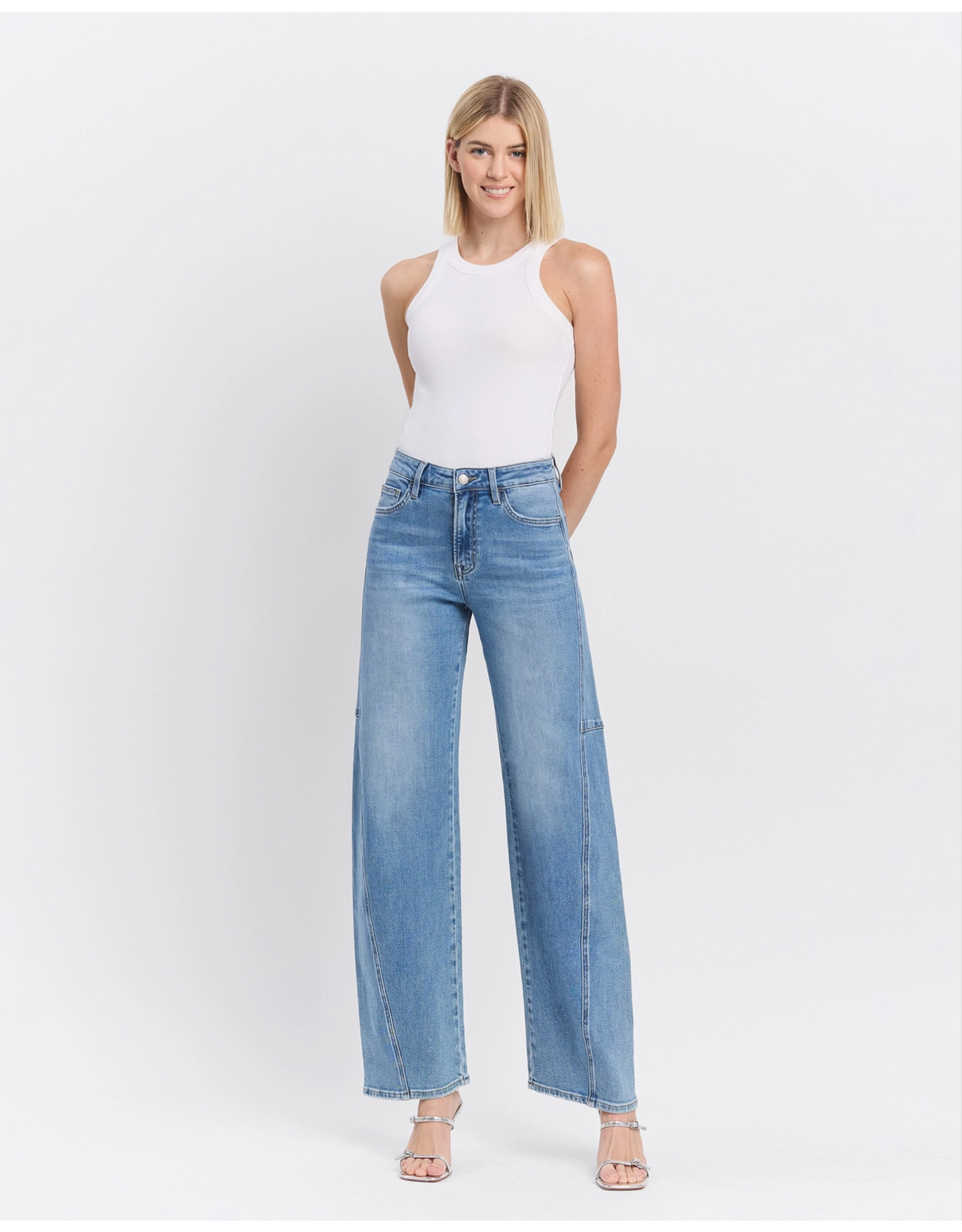 VERVET VERVET - Super High Rise Full Length Wide Barrel Jeans (All Blues)