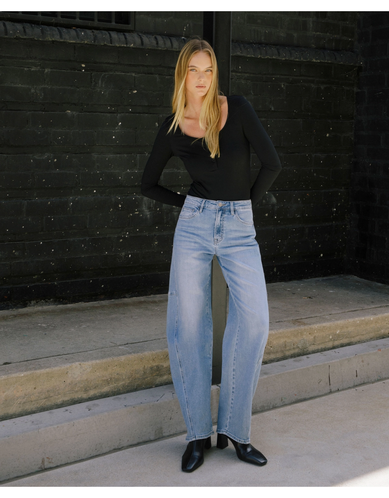 VERVET VERVET - Super High Rise Full Length Wide Barrel Jeans (All Blues)