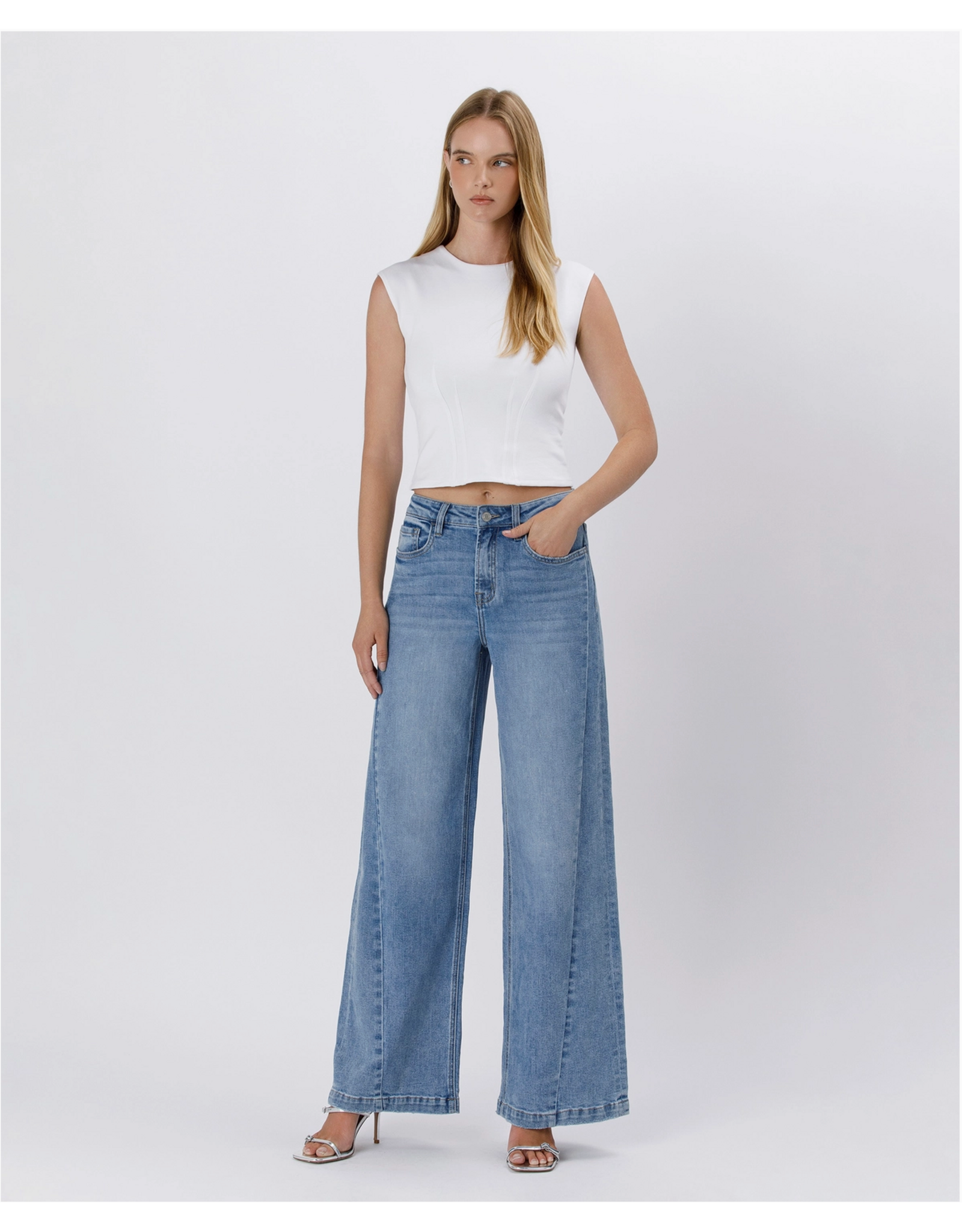 VERVET VERVET - High Rise Seam Detail Palazzo Jeans (Enthuse)