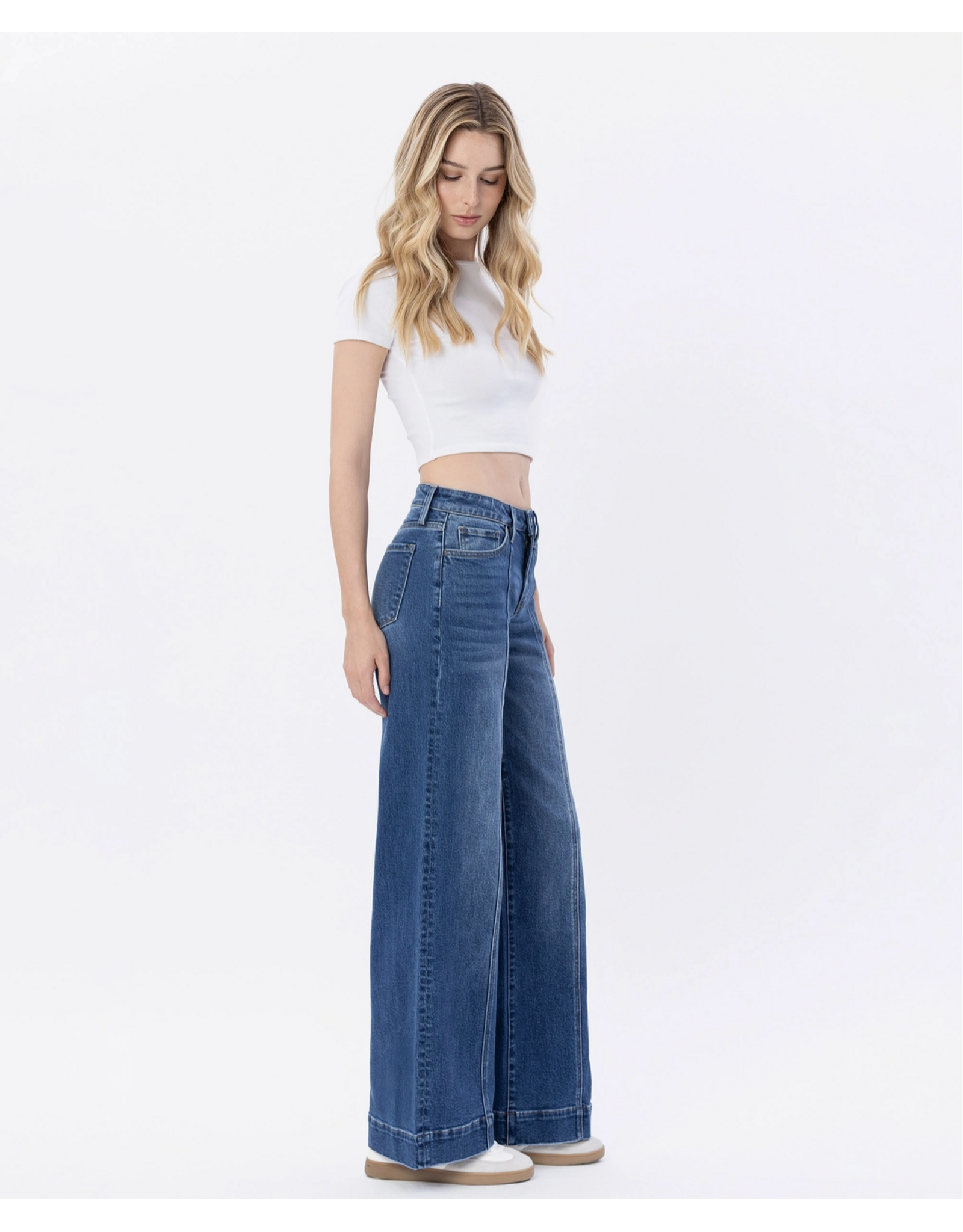 VERVET VERVET - High Rise Trouser Hem Wide Leg Jeans (Moon Bar)