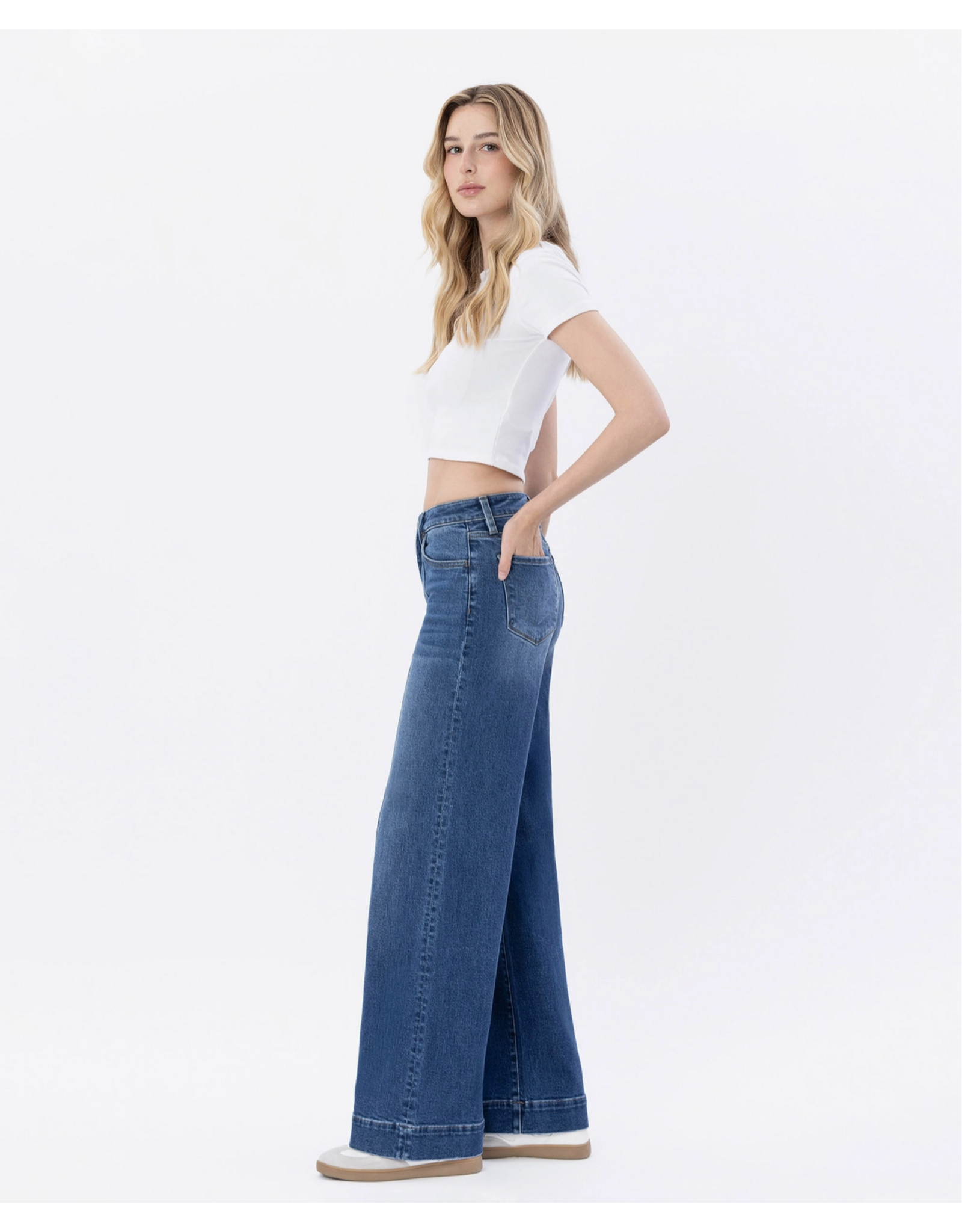 VERVET VERVET - High Rise Trouser Hem Wide Leg Jeans (Moon Bar)