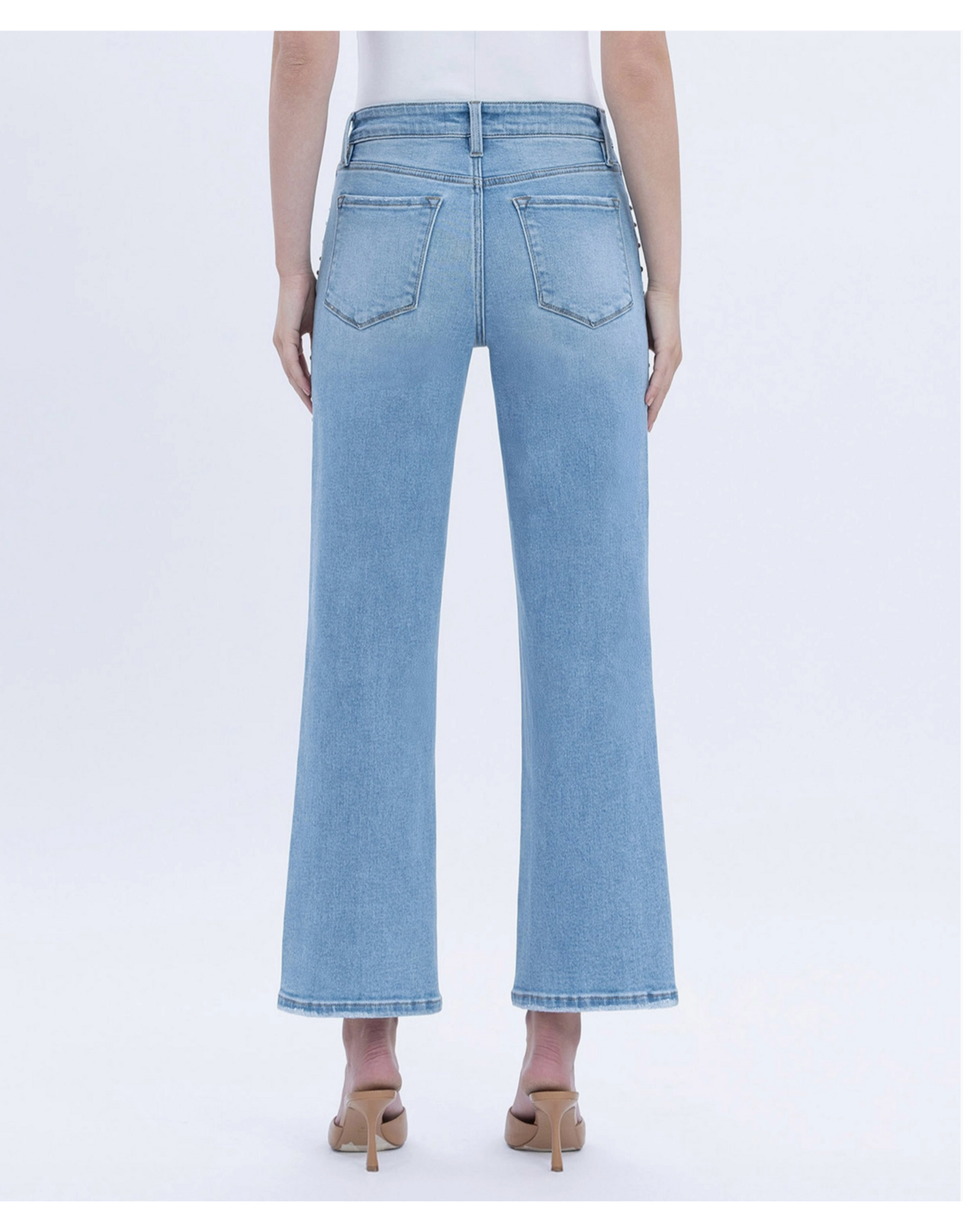 VERVET VERVET - High Rise Ankle Studded Slim Wide Jeans (Honourable)
