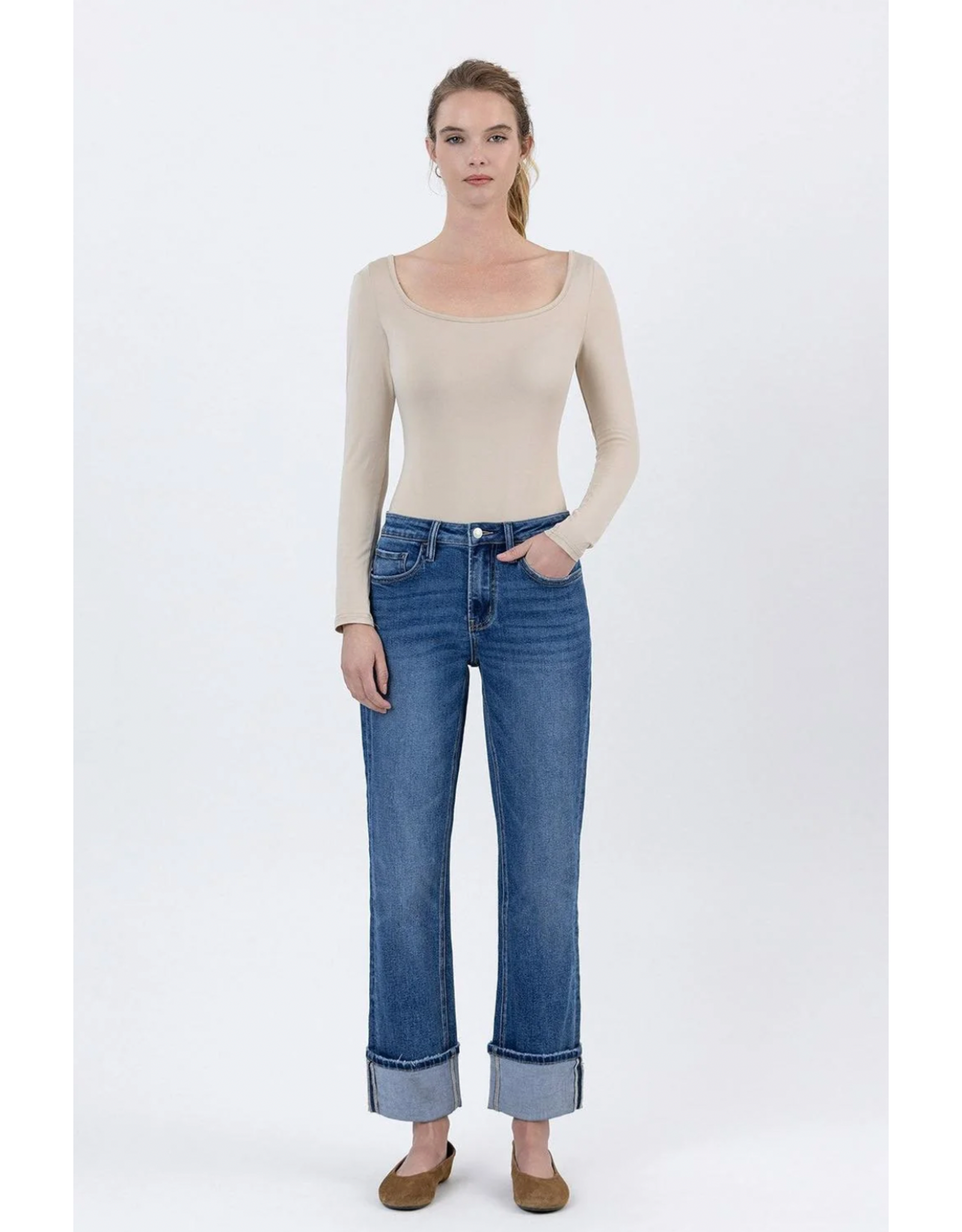 VERVET VERVET - High Rise Cuffed Ankle Straight Jeans (Benefactor)