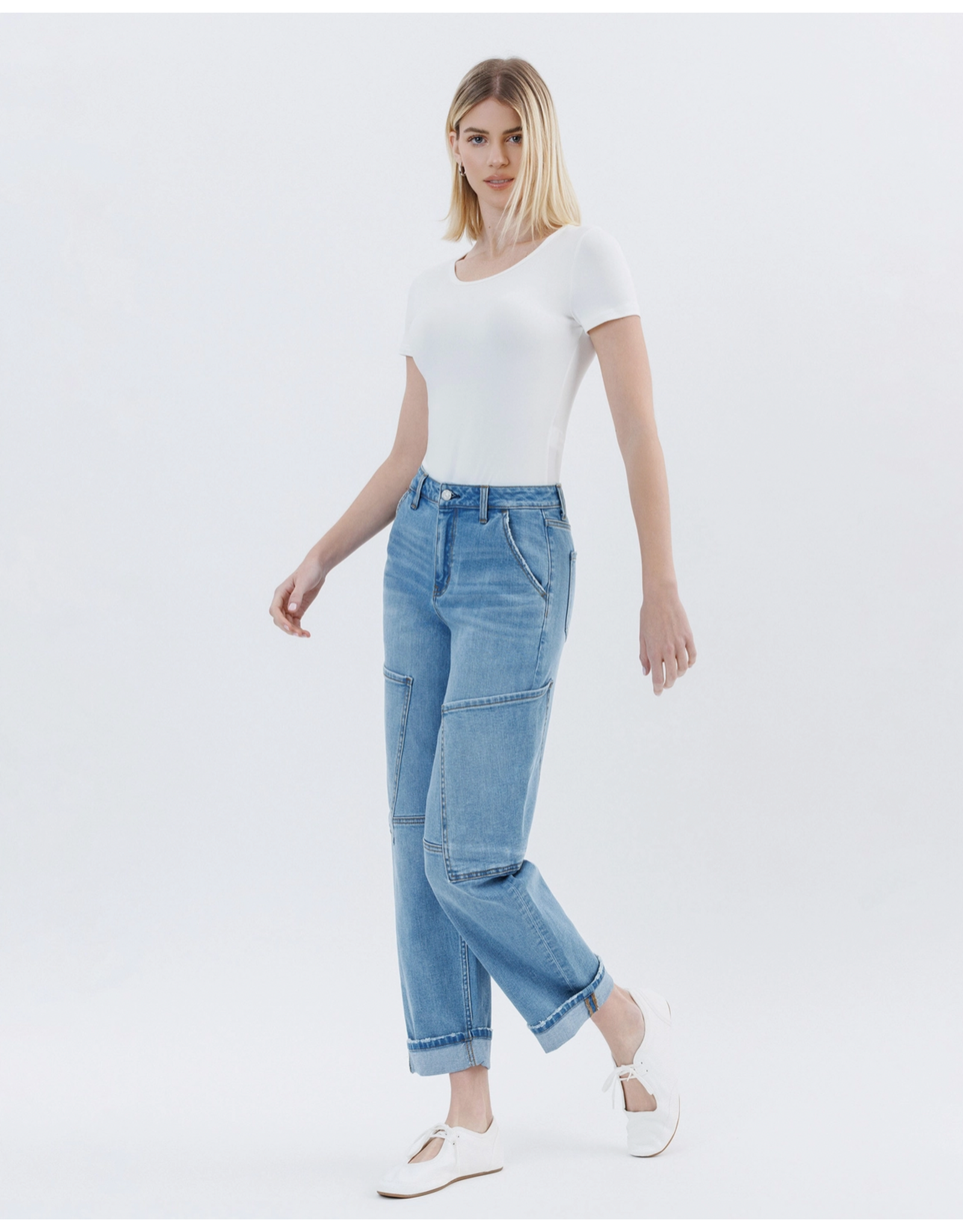 VERVET VERVET - Kate Super High Rise Utility Barrel Leg Jeans (Augustine)