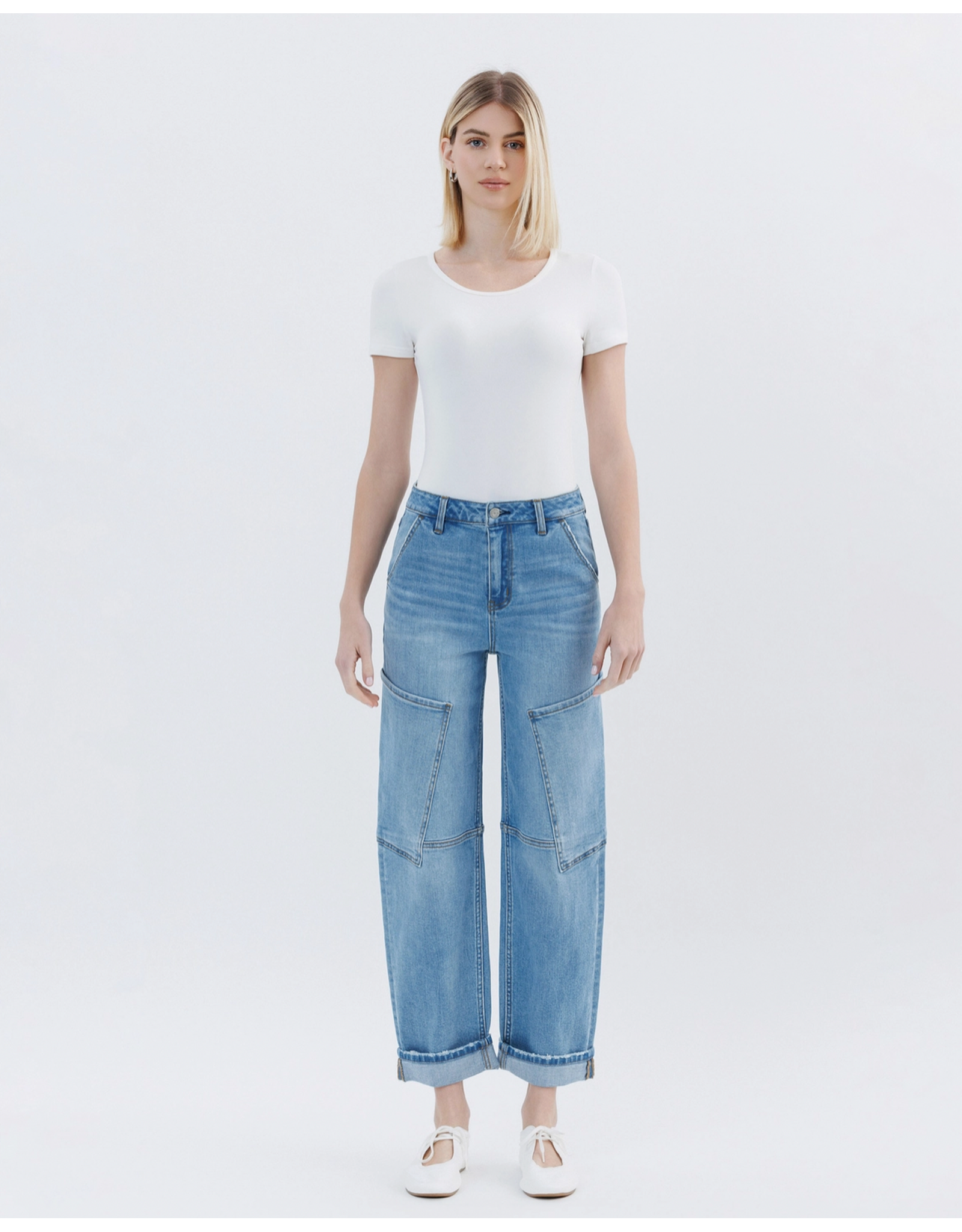 VERVET VERVET - Kate Super High Rise Utility Barrel Leg Jeans (Augustine)